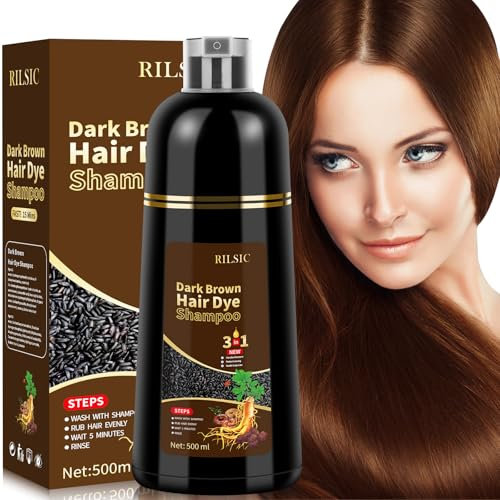 Black Hair Dye Shampoo 3 in 1,Colorante Nero per Donna Uomo,Colorante Capelli Istantaneo, Shampoo Capelli Colorati,Hair Color- Naturale-per Capelli 500ML(Marrone Scuro)