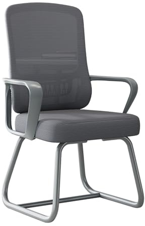Kontorsstol Utan Hjul, Ergonomisk Skrivbordsstol, Datorstol med Nät i Mitten av Ryggen med Svankstöd, Fåtölj Lämplig for Väntrum, Lounge, Träning(Gray)