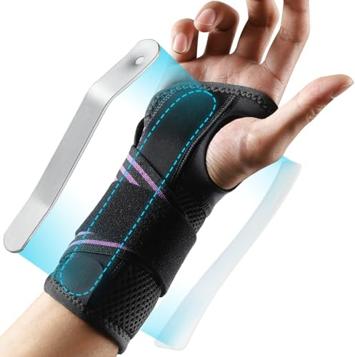 AGPTEK Tutore Polso Tunnel Carpale Nuovo – Fascia da Polso con Stecche di Supporto, Design a Strappo Facile da Indossare, Soluzione Conveniente per Dolore e Sostegno, Destro, S/M, Viola