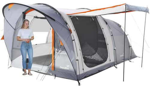 Skandika Tente Tunnel Egersund pour 3/5/7 Personnes | Tente de Camping familiale avec Technologie Sleeper, Tapis de Sol Cousu, Hauteur 2m | Outdoor, Plein Air (3 Personnes | Sleeper Protect | Gris)