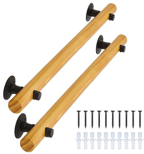 INMOZATA 2PCS Wooden Stair Handrails,Non-Slip Banister with Brackets,Wall Mounted Hand Rails Stairs for The Elderly,for Home/Hospitals/Bathroom (Teak Colour,100cm)