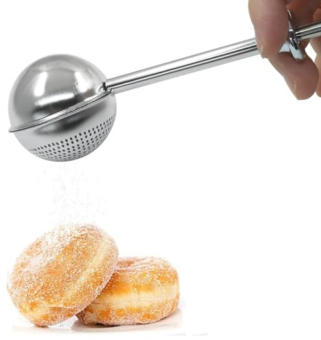 Coufce 18cm 304 Stainless Steel Sugar Shaker, Powdered Sugar Shaker Duster Spring-operated Handle, Fine Mesh Dispenser for Sugar and Spices/Baking Enthusiasts