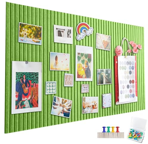 Tablero de anuncios adhesivo de fieltro grande, 60 x 40 cm, tablero de anuncios decorativo de fieltro, plegable, mesa de notas – Decoración de pared – Para oficina, cocina, verde fruto