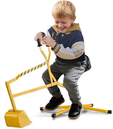 GOPLUS Juguete Excavadora para Niños con Base Giratoria de 360°, Juguete Construcción para Arenero Controles con Dos Manos, para Arena Tierra Nieve, Excavador Metálico para Niños de 3+ Años (Amarillo)