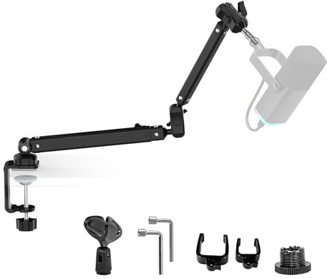 Kairiyard Mikrofonarm Boom Arm,Flach Verstellbarer Stangen Mikrofon Ständer mit Mikrofonclip,360° drehbarer,Schraubenadapter, Kabelmanagement, für Podcast, Streaming, Gaming, Studio.