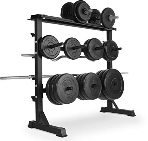 Physionics® Hantelablage - Ø 25 mm, max. 300kg, 3 Ebenen, Grau/Schwarz, Stahl - Hantelständer, Kurzhantelständer, Langhantelständer, Hantelscheibenständer, Kurzhanteln (Schwarz)