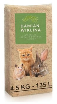 Damian-Wiklina Copeaux pour Petits Animaux - Sciure - Litière - Substrat pour rongeurs - Litière pour Cages - Efficace et Absorbant - Produit Naturel - Poids 4,5 kg, Volume 135 L