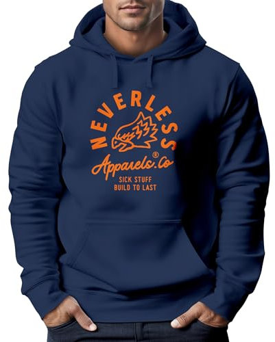 Neverless® Hoodie Herren Adler Print Aufdruck Eagle Motiv Schrift Kapuzen-Pullover Männer Fashion Streetstyle Back-Print Navy L