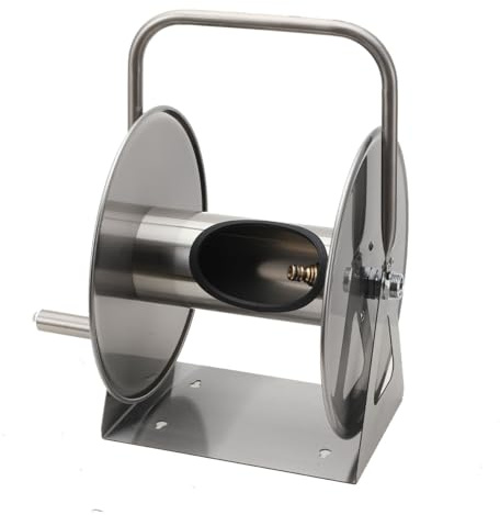 TABODD Stainless Steel Wall Mounted Hose Reel, Garden Hose Holder with Storage Shelf Portable Wall/Floor Mounted Metal Water Hose Reel for 30m/ 40m Garden Hoses