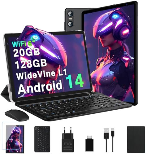 BIEGEDY Tablet 10 Zoll Android 14 Octa-Core,Tablet PC 3 GB RAM+64 GB ROM (TF512 GB), WLAN 6丨Widevine L1丨GMS丨5000mAh丨2MP+5MP丨Bluetooth 5.0丨1280 * 800丨Tablet mit Tastatur Maus Schwarz