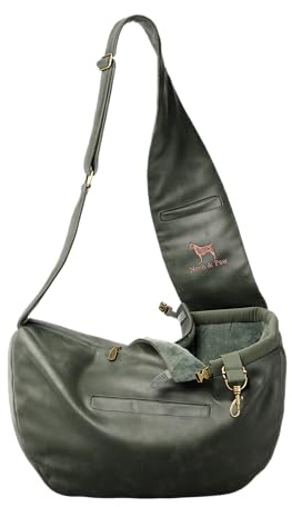 Noah & Paw Dog Sling Carrier for Small Dogs 5-18lb, Dog Sling for Small Dogs and Cats, Dog Carrier with Adjustable Padded Strap, Vegan Denim Lined with Fur, 3X Safety Features, Machine Washable