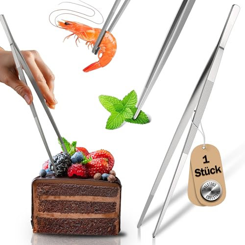 Menz Pinzette da cucina in acciaio inox, pinzette da cucina, 30 cm, pinzette da cucina a punta per la decorazione e la decorazione di cibi, pinzette per barbecue per cucina, campeggio, barbecue