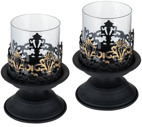 Mermajestic ljusstake set (2 stycken), 15 x 8 cm metall dekorativ ljushållare, jul bröllop måltid kreativ vintage ljushållare, svart, återanvändbar
