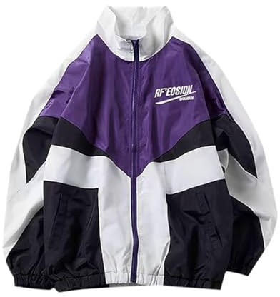 Generisch 2025 - Chaqueta retro de gran tamaño con estilo patchwork de colores, ropa deportiva casual vintage, cortavientos, chaqueta de abrigo para mujer