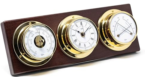 BARIGO 386MSMA TEMPO Wetterstation - Wetterwarte mit Quarzuhr, Barometer, Hygrometer - Echtholz-Gehäuse, Made in Germany