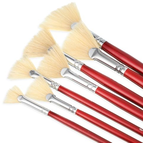 7 Stück Fächerpinsel Set, Künstlerpinsel Mit Schweineborsten Borsten Und Langem, Anti Haarausfall Fächerbürste für Acryl, Ölgemälde, Gouache Aquarellmalerei und Tempera Malerei