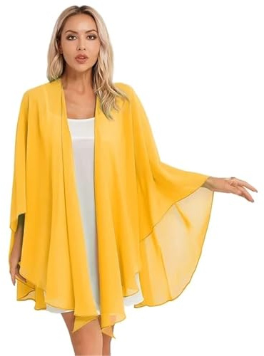 Chal para vestido de novia Gasa mujer mujer capas ligeras chaqueta noche boda envolturas nupciales accesorios chal vestido cubrir(Yellow)