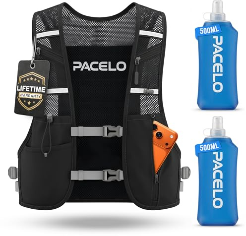 Hydration Vest - Running Vest for Women & Men, 2 Flask 500ml, Phone Pocket, Lightweight Running Hydration Vest Water Backpack, Runners Vest Running Backpack for Hiking & Long Distance Running (Small)