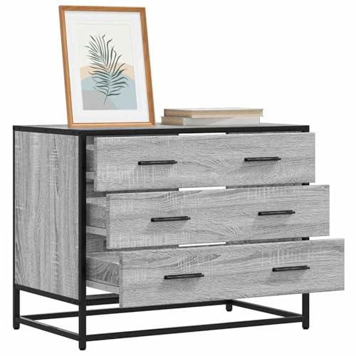 Fecpoo Lådskåp 3 lådor grå Sonoma 70 x 41 x 56 cm trämaterial och metall, stabil och korrosionsbeständig