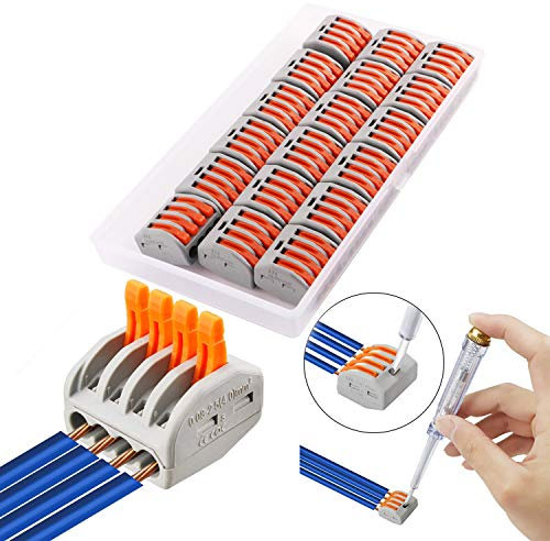 CESFONJER Connecteurs électriques 18 pièces, Bornes de Connexion Automatique, Rapide Connecteur de Fil de Câble, Connecteurs de Fils Compacts, PCT-214 (4 ports)