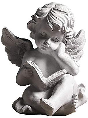 Livre de lecture Statue d'ange ailes de chérubin Statue d'ange Figurine d'intérieur ou d'extérieur Gardien Maison Jardin Sculpture d'ange Statuette d'étagère Collection d'ailes d'ange Statue