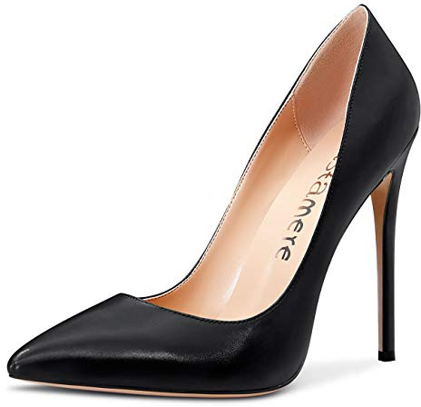Castamere Escarpins Femme Mode Bout Pointu Aiguille Talon 12CM Heel Shoes Noir Satin Chaussures EU 44