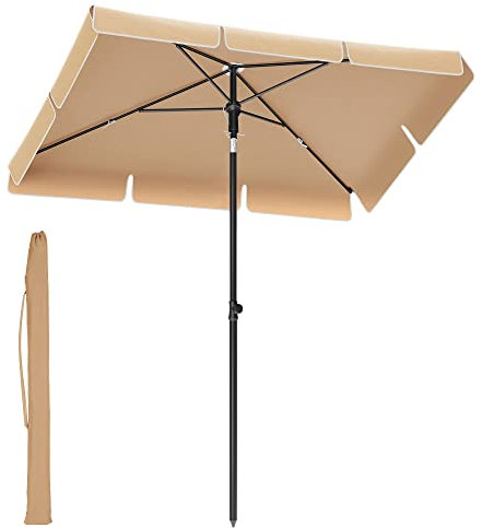 SONGMICS Parasol 180 x 125 cm, Protection Solaire UPF 50+, Inclinable sur 30° dans les 2 sens, Hauteur Réglable, avec Sac de Transport, pour Jardin, Terrasse, sans Base, Taupe GPU180K01
