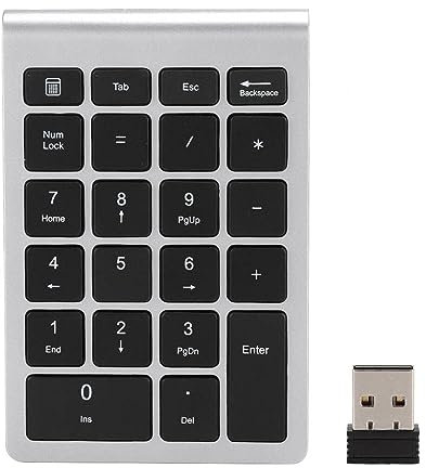 Agatige Number Pads, Wireless 22 Keys Numeric Keypad USB 2.4G Portable Number Pad with Receiver, Mini Ergonomic Keyboard for Laptop Desktop Computer PC Shortcut Data Entry (Black)