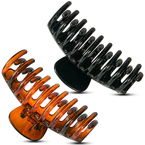 9cm Hair Clips Women Girls Hair Claw Clips Non-Slip Grip Strong Hold Brown/Black Hair Clips For Fine Hair Shiny Sectioning Styling Clips 2PCS Claws Set