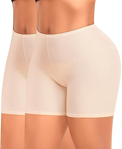YARRCO Damen Unterhose Kurz Hose Unter Rock Kleid Nahtlos Slipshort Anti Chafing Boxershorts Kurz Leggings Radlerhose (Beige+Beige, S)