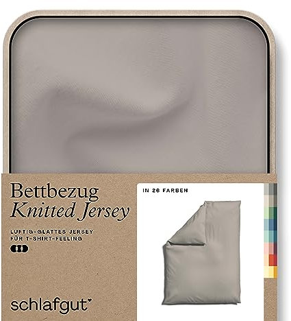 schlafgut Knitted Jersey Bettwäsche 135x200cm Bettdecke Bezug einzeln, Multicolor Uni, weich und faltenfrei mit Elasthan (Sand Mid, 135-140x200)