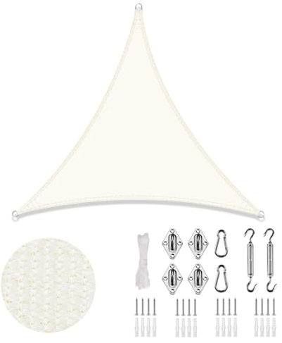 LOVE STORY Toldo Vela de Sombra 3x3x3m con Kit de Montaje Triangular Crema Toldos,Toldo de Tela Sombra Curvada,Transpirable Permeable (HDPE) con Protección 95% UV para Patio Exterior, Porche, Jardín