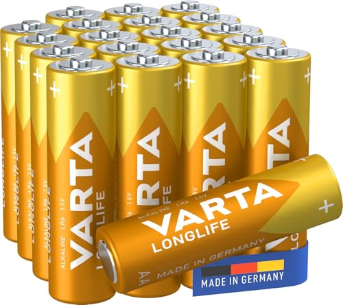 Varta AA Batteries, Long Life, Alkaline, 1.5 V, Ideal for Remote Controls, Alarm Clock, radios, wall Clocks, Plastic-Free Packaging, Made in Germany, Pack of 20