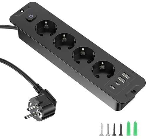 USB-infälld uttag, 4 st bordsuttag med USB A och Type-C, 8N 1 bord, 3-vägs infällbart uttag med förlängningskabel på 2 m, infälld toffel för kontor, hem (svart)