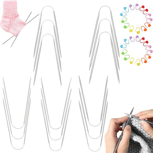 15 Stück Rundstricknadeln Set, Stricknadeln für socken, Addi crasy trio Stricknadeln rundstricknadel, Sockenstricknadeln, Crasy trio stricknadeln, mit 30 Fixierstifte, für Pullover schals Hut Ärmel