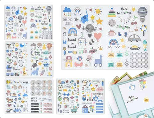 Emezddo Pegatinas para álbumes de fotos infantiles 212 piezas, ideal para scrapbooking de niñas y niños, decoración para baby shower, cuadernos, sobres y espejos (azul)