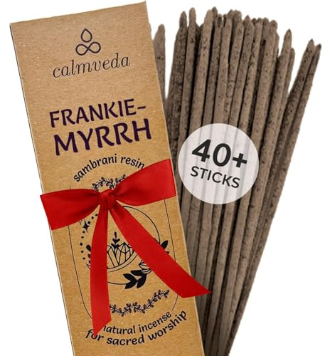 Organic Frankincense Resin Incense Sticks - (40+ Sticks) Thick Natural Charcoal Free Incense | Church for Catholic Worship Made with Frankincense and Myrrh Resin (Loban Olibanum)