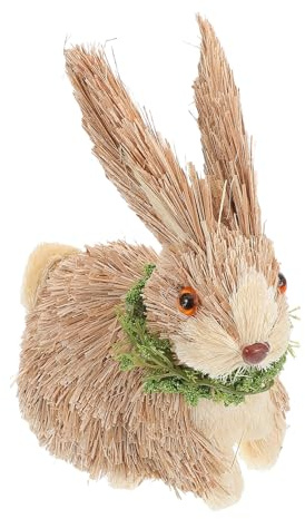 Ciieeo Figura de Conejito de Pascua de Paja Tejida, Adorno Decorativo Artesanal para Mesa, Tamaño 11x10x13 Cm, Decoración Rústica para Hogar y Fiestas de Primavera