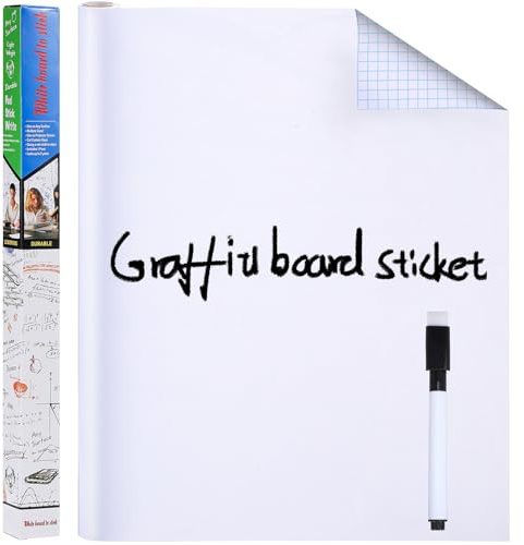 Beavorty Autocollant pour Tableau Blanc Mural 45x200 Cm, Rouleau Adhésif Effaçable à Sec Stylo, Serviette et Raclette, Papier Tableau Blanc Réutilisable pour Bureau, École et Maison