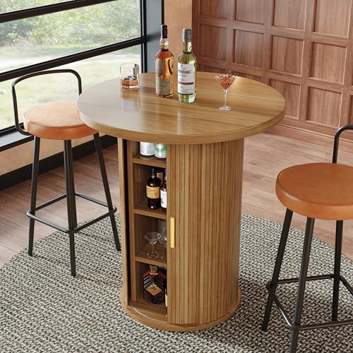 VIVCA Mesa alta redonda con espacio de almacenamiento, armario de 91,6 cm de alto, aspecto de madera DM, soporta hasta 75 kg, para bar y salón
