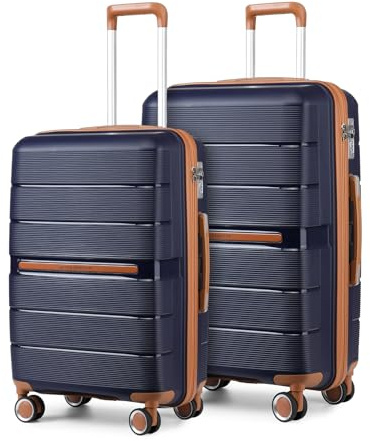 British Traveller Set de 2 Valises Moyenne et Grande 66/76cm Marine | Valises PP rigides anti-rayures pour suitcase soute, serrure TSA, roulettes silencieuses 360°, intérieur compartimenté.