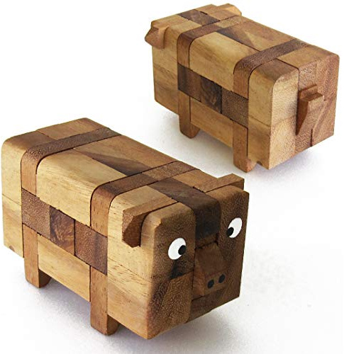 Pig Puzzle Le Casse de Schweine. Puzzle aus Massivholz mit Schwierigkeitsgrad 2/6. Französische Marke Le Délirant® CE-Norm – zerlegen und dann die 13 Teile des Schweins ab 8 Jahren wieder aufbauen.
