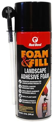 Red Devil 0916 Spray Foam & Fill Landscape Adhesive Foam, Gap Filler, 12 oz, Black, 1 Pack