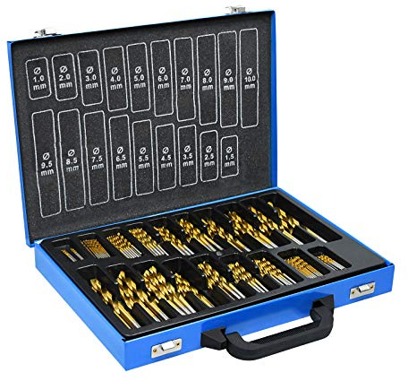UISEBRT Set di punte per trapano in metallo, 170 pezzi - Set professionale di punte per metallo Titanio, set di punte per pietra, trapano manuale, punta elicoidale da 1-10 mm per legno, metallo e