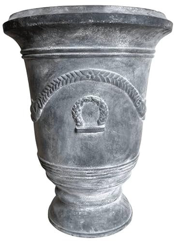 L'Héritier Du Temps Vase Esprit Anduze Vasque Jardinière Pot de Fleurs Décoration Extérieure en Fonte Grise 55,5x55,5x71cm