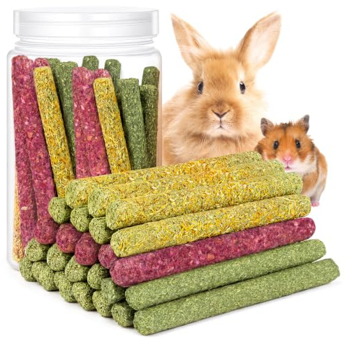 Flow fire 40 Pcs Timothy Hay Sticks for Rabbit Chew, Rabbit Treats Boredom Breaker, Natural Grass Stick for Chinchilla, Guinea Pig, Hamsters, Gerbils, and Small Rodent Pet Toys