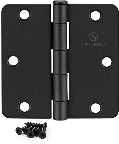 SORGMACH Door Hinge 3 1/2 Inch Interior Door Hinges Matte Black 3.5 Inch Interior Hinges Flat Iron Hinge 3 ½x 3 ½ Door Hardware 1/4 Radius - 12 Pieces