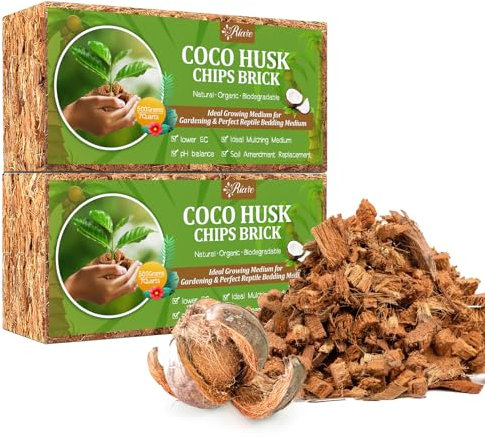 Riare 2 Pack Coco Husk Chips for Plants Organic Coco Chips Substrate High Expansion Coconut Substrate Coco Coir Mulch for Garden Flowers, Herbs, Planting