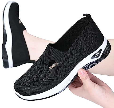 Stafeny Zapatos ortopédicos para Mujer - Zapatos sin Cordones Manos Libres - Senderismo al Aire Libre para Mujer, Zapatos ortopédicos Transpirables，Negro, 40
