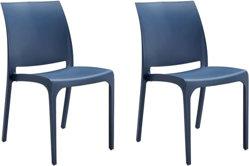 GLOUPIE Set 2 Sedie Volga In Polipropilene Blu, Impilabili, Dimensioni 54 x 46 x 81 Cm, Peso 3,5 Kg,Per Interno Ed Esterno, Made In Italy, Sedia Impilabile